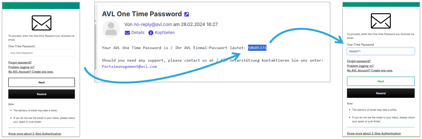 If you are asked to enter a One-Time-Password (OTP), have a look into your Inbox, and copy and paste the OTP into the corresponding field.