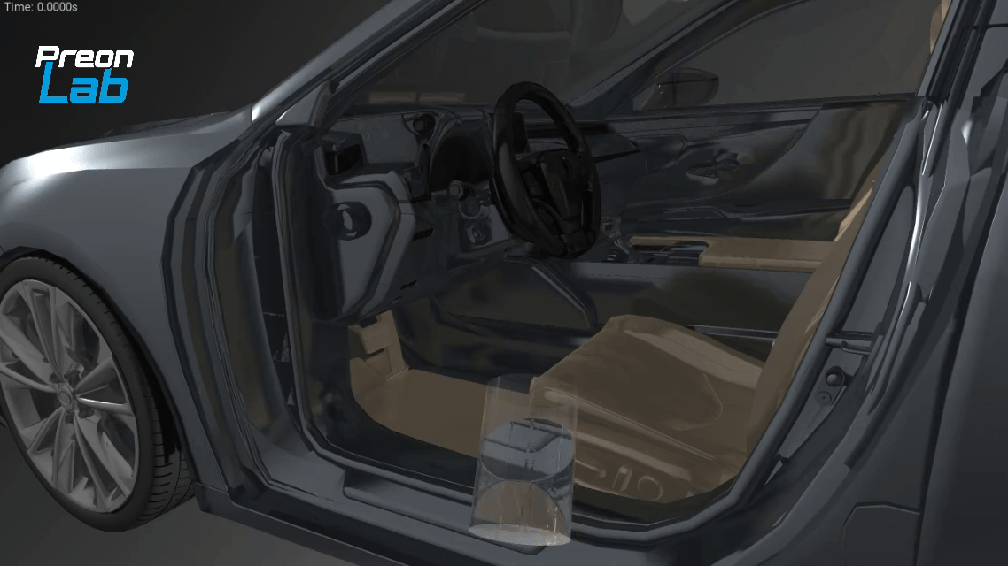 Water splashing inside vehicle cabine - simulation