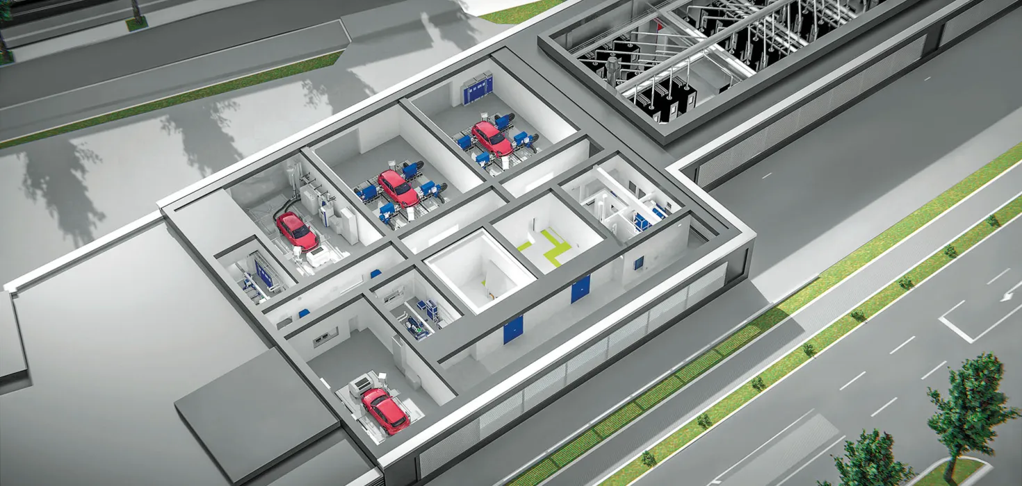 Test facility with open roof - testbeds can be seen