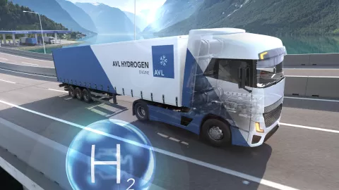 This image shows a long-haul truck with an H2 engine.