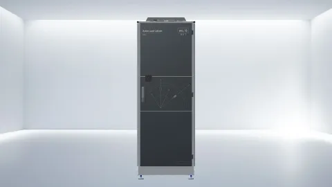 rendering of dark gray "active load cabinet" in a white room
