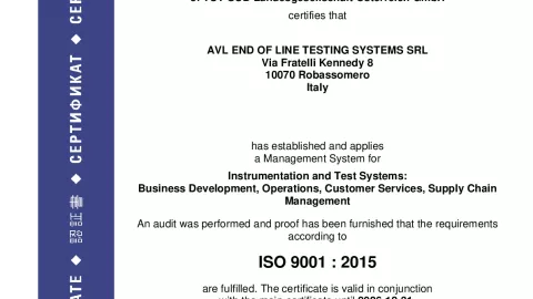 AVL End of Line Testing Systems SRL_ISO 9001_Q1530569 018-01