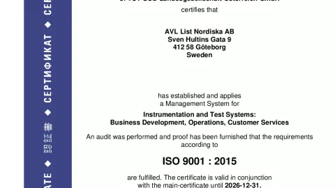 AVL List Nordiska AB_Göteborg_ISO 9001_Q1530569  019-00
