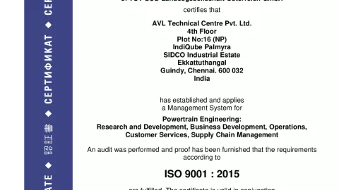 AVL Technical Center Pvt. Ltd_Chennai_ISO 9001_Q1530569 022-11