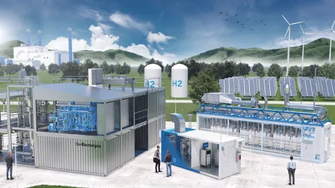 hydrogen tanks next to a testing facility