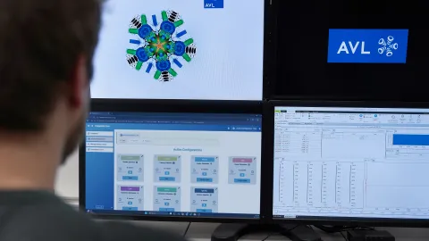 Person looking at desktop using software of the AVL Integration Core