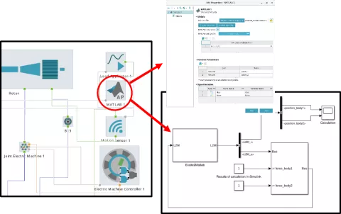 Powertrain - Durability and NVH Release R1 2023 - Figure 10: Example of the MATLAB® Interface Using Sensor Input of Motion Quantities and Returning a Force Which Is Applied on a Body with the Load Applicator