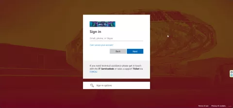 login screen for AVL services based on Microsoft cloud infrastructure