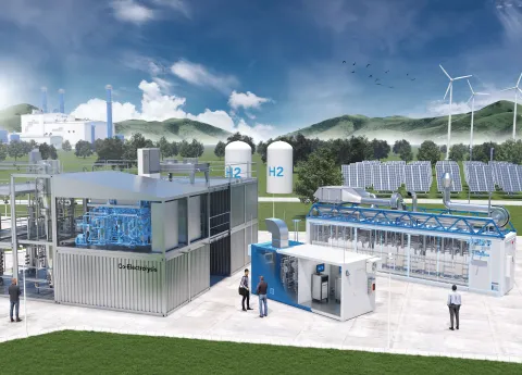 hydrogen containers next to a testing facility